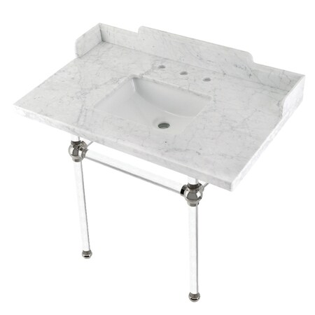 Kingston Brass 36 Carrara Marble Console Sink with Acrylic Legs, Marble WhitePolished Nickel LMS3630MASQ6